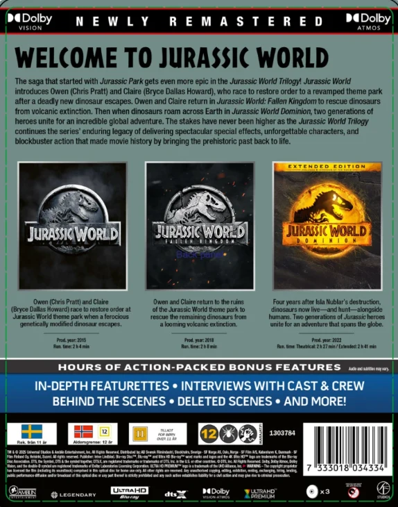 Jurassic World - Trilogia (2015 - 2022) Limited Edition Steelbook (3x 4K Ultra HD) Jurassic World / Jurassic World: Fallen Kingdom / Jurassic World: Dominion