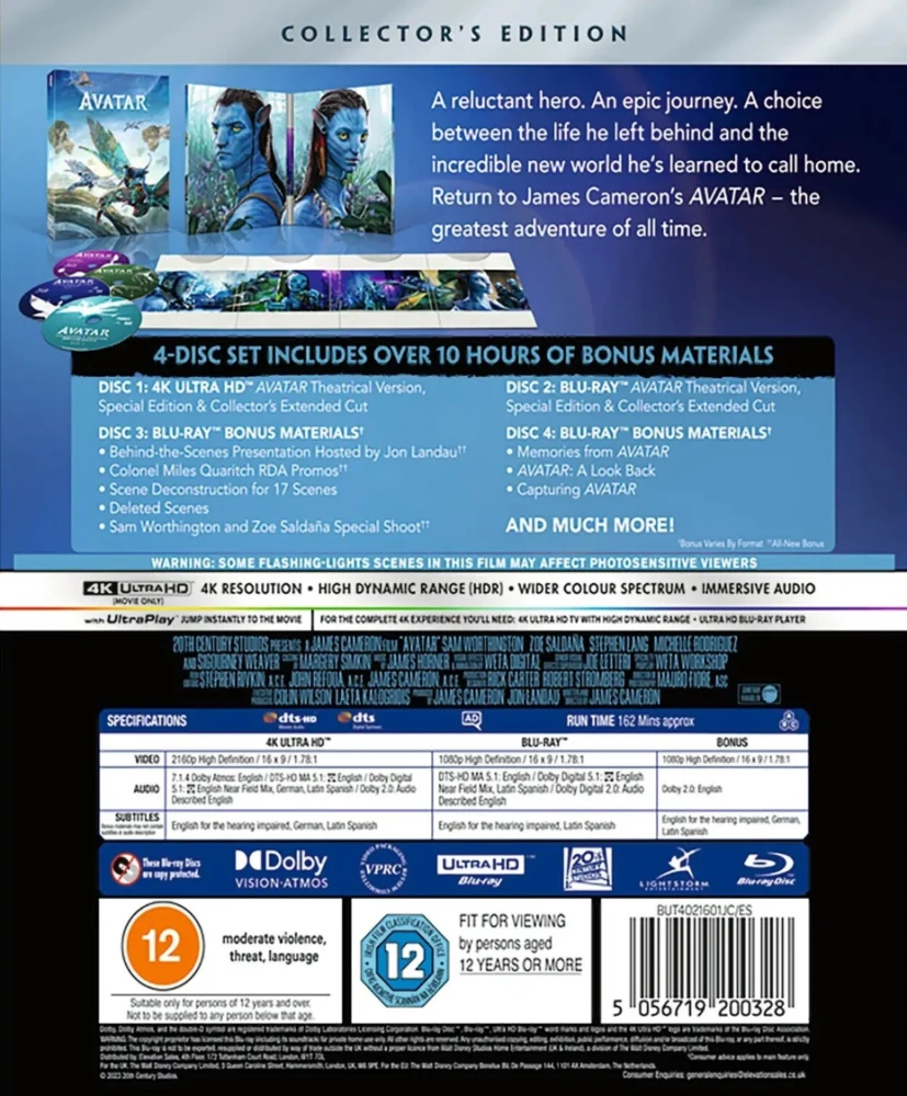 Avatar - Collector's Edition (4K Ultra HD + Blu-Ray) 1 Movie, 3 Cuts