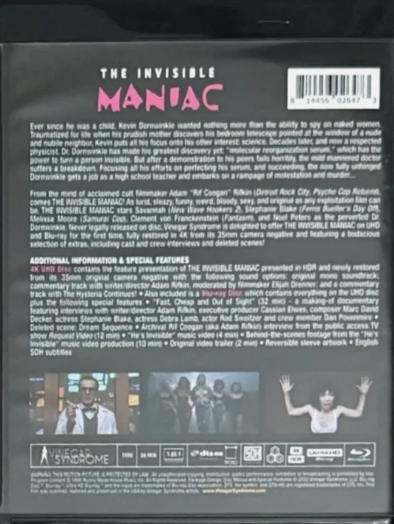 The Invisible Maniac - Limited Edition Slipcover (4K Ultra HD + Blu-ray) Vinegar Syndrome
