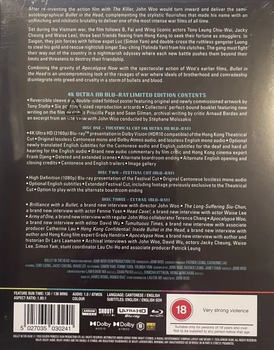 Bullet In The Head - Limited Edition (4K Ultra HD + 2x Blu-ray) Arrow (Dip huet gai tau)