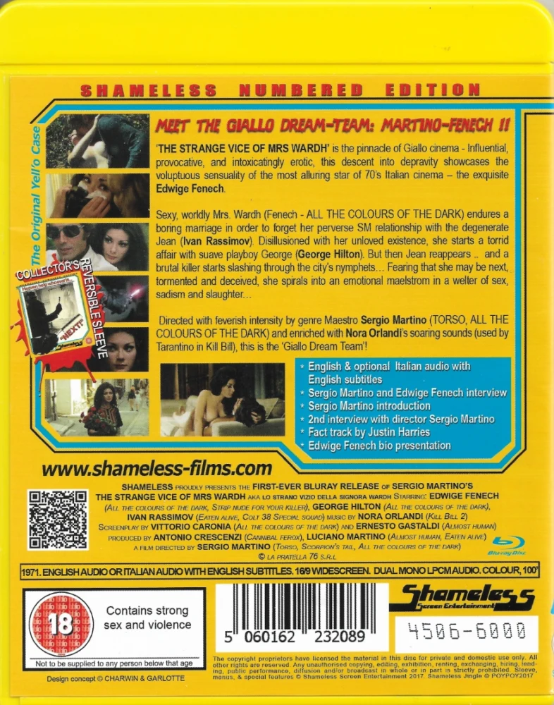 Strange Vice of Mrs. Wardh (The) AKA Lo Strano Vizio della Signora Wardh AKA La perversa señora Ward AKA Blade of the Ripper AKA Next! (Blu-ray) (1970) Numeroitu Painos