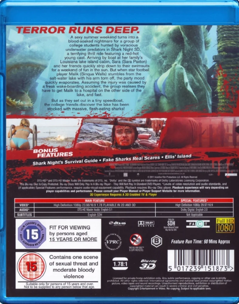 Shark Night (Blu-ray 3D + Blu-ray) ohjaus: David R Ellis (2011)