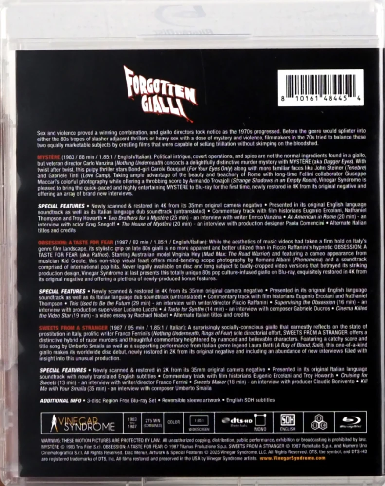 Forgotten Gialli: Volume 7 (3x Blu-ray) Mystere / Obsession: A Taste for Fear / Sweets from a Stranger (Vinegar Syndrome )