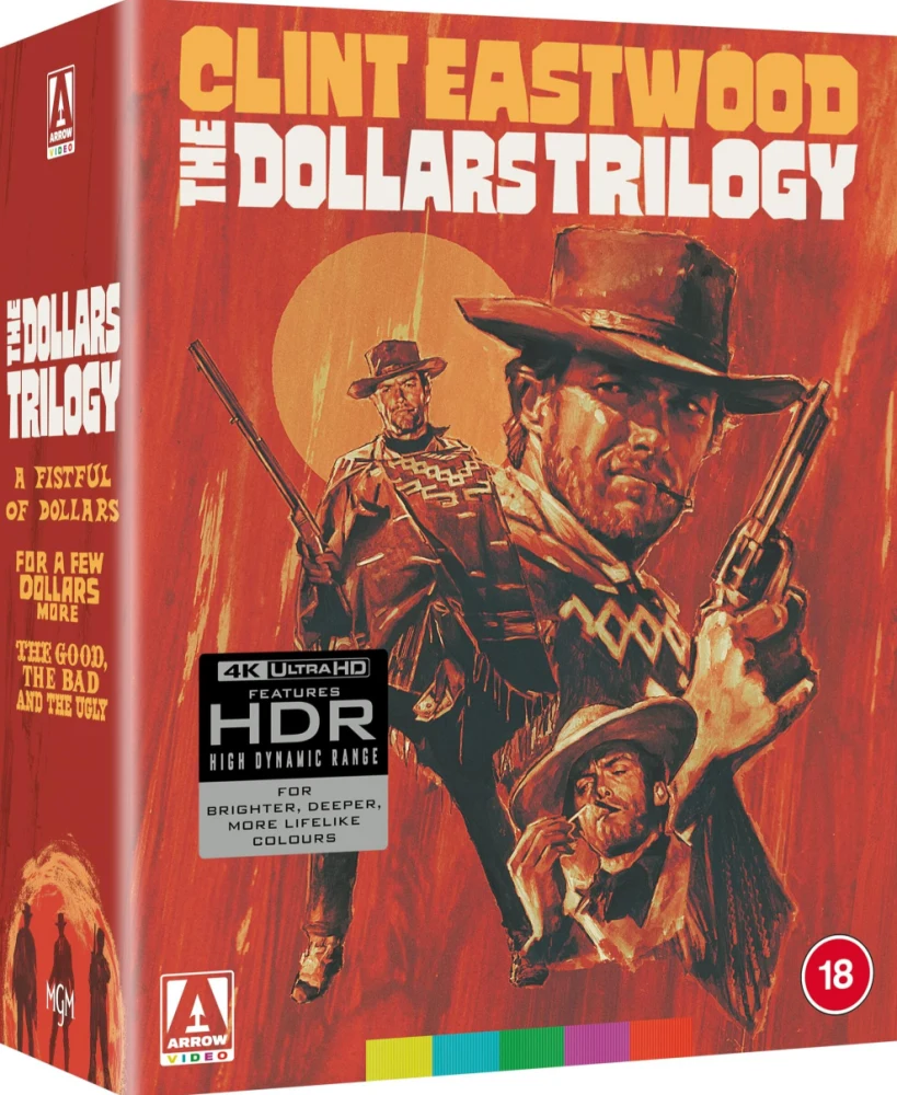 The Dollars Trilogy - Limited Edition (4K Ultra HD) Kourallinen dollareita - A Fistful of Dollars / Vain muutaman dollarin tähden - For a Few Dollars More / Hyvät, pahat ja rumat - The Good, the Bad, and the Ugly | Arrow