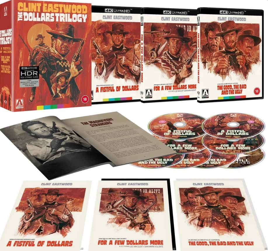 The Dollars Trilogy - Limited Edition (4K Ultra HD) Kourallinen dollareita - A Fistful of Dollars / Vain muutaman dollarin tähden - For a Few Dollars More / Hyvät, pahat ja rumat - The Good, the Bad, and the Ugly | Arrow