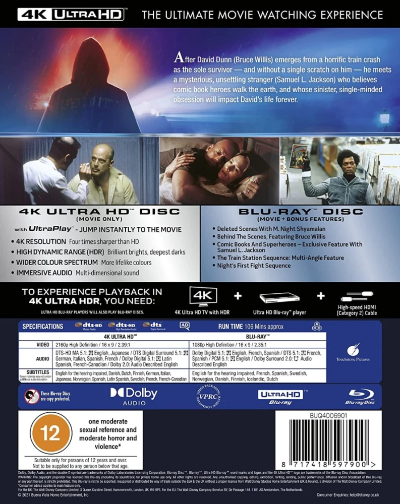 Särkymätön - Unbreakable (4K Ultra HD + Blu-ray) (2000) Slipcover
