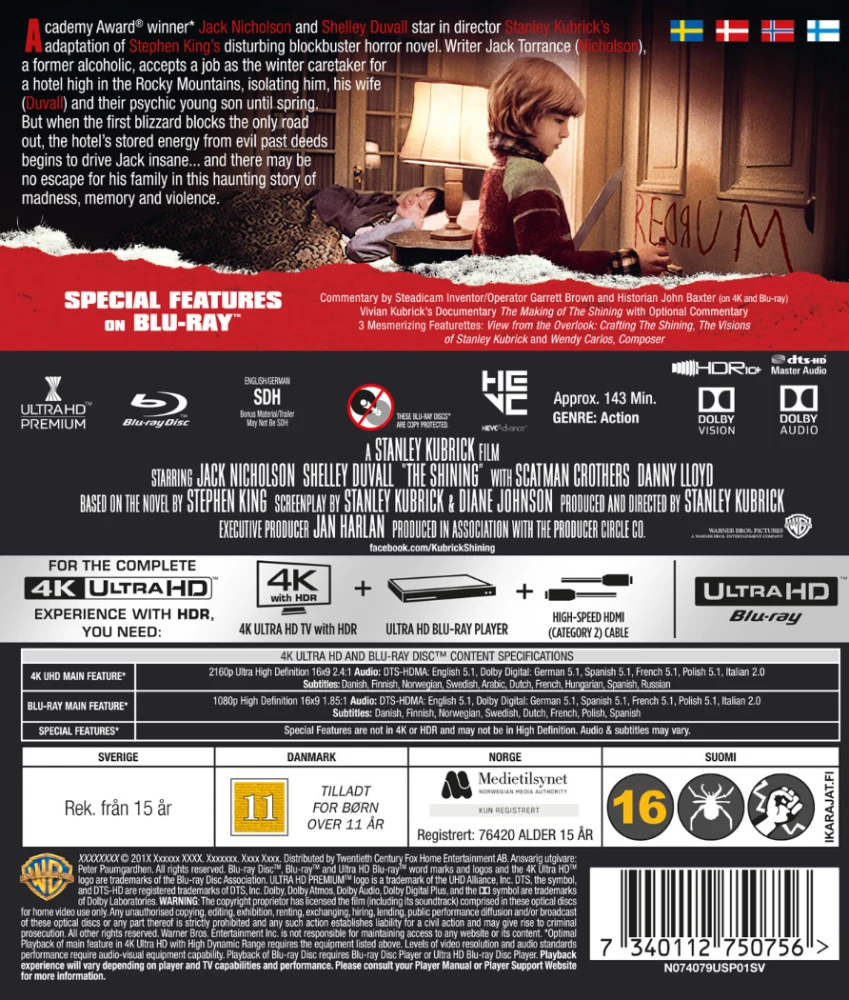 Hohto - The Shining (4K Ultra HD + Blu-ray) (2 disc) Original US Theatrical Cut (143:45)
