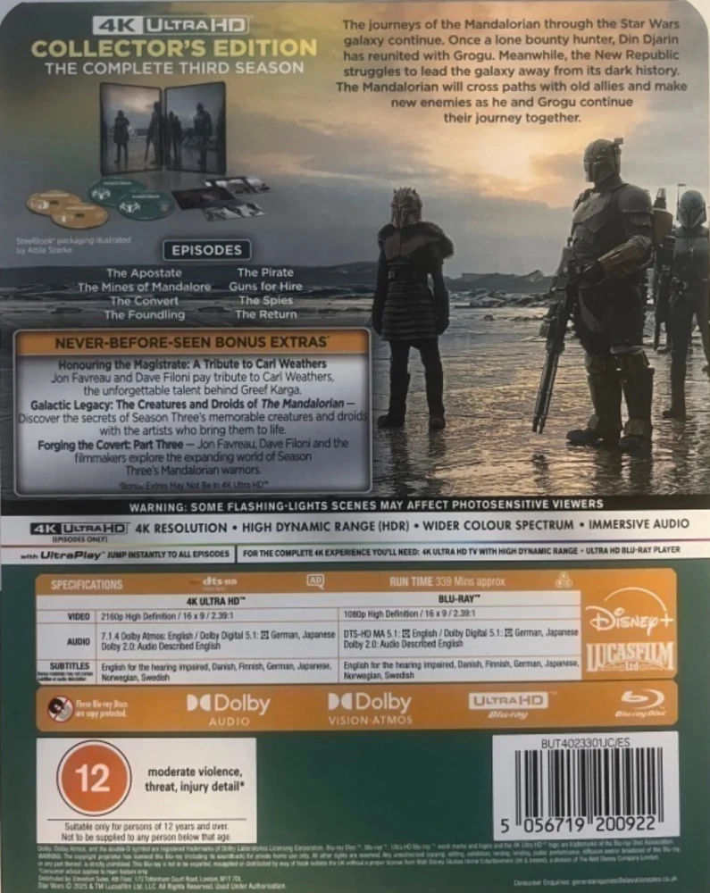 Mandalorian: Kausi 3 - Limited Edition Steelbook (2x 4K Ultra HD & 2x Blu ray) Season 3