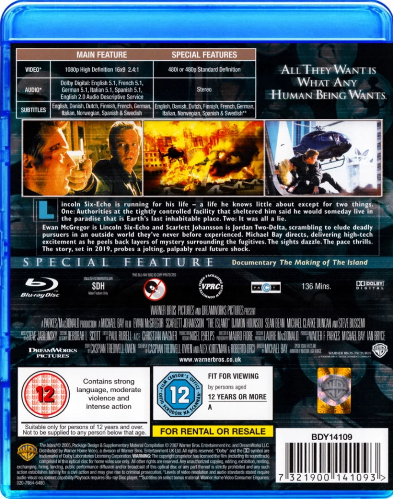 The Island (Blu-ray) Ohjaus: Michael Bay (2005)