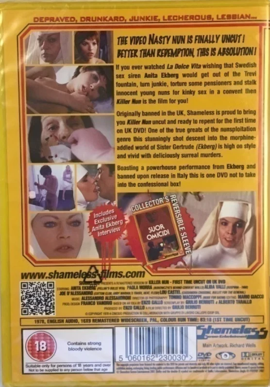 Tappajanunna AKA Killer Nun AKA Suor Omicidi (DVD) (1978) Shameless (Leikkaamaton)