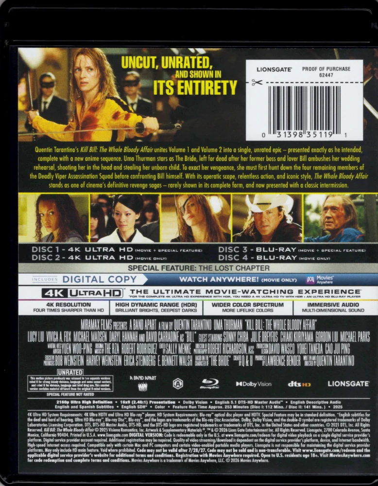 Kill Bill: The Whole Bloody Affair (2x 4K Ultra HD + 2x Blu-ray) Slipcover (2004)