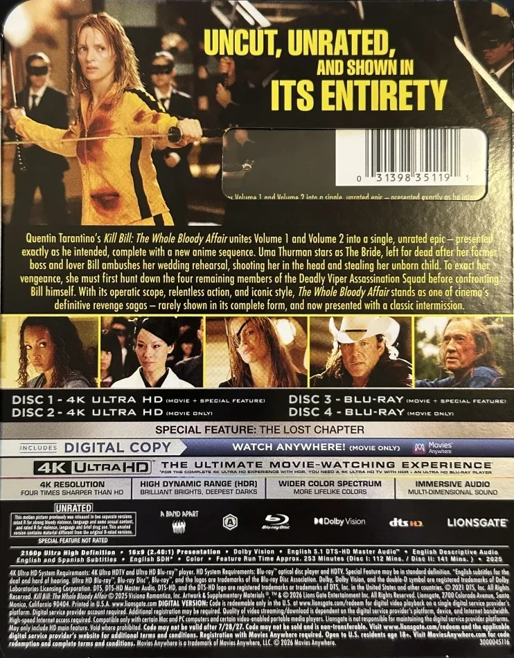 Kill Bill: The Whole Bloody Affair (2x 4K Ultra HD + 2x Blu-ray) Slipcover (2004)