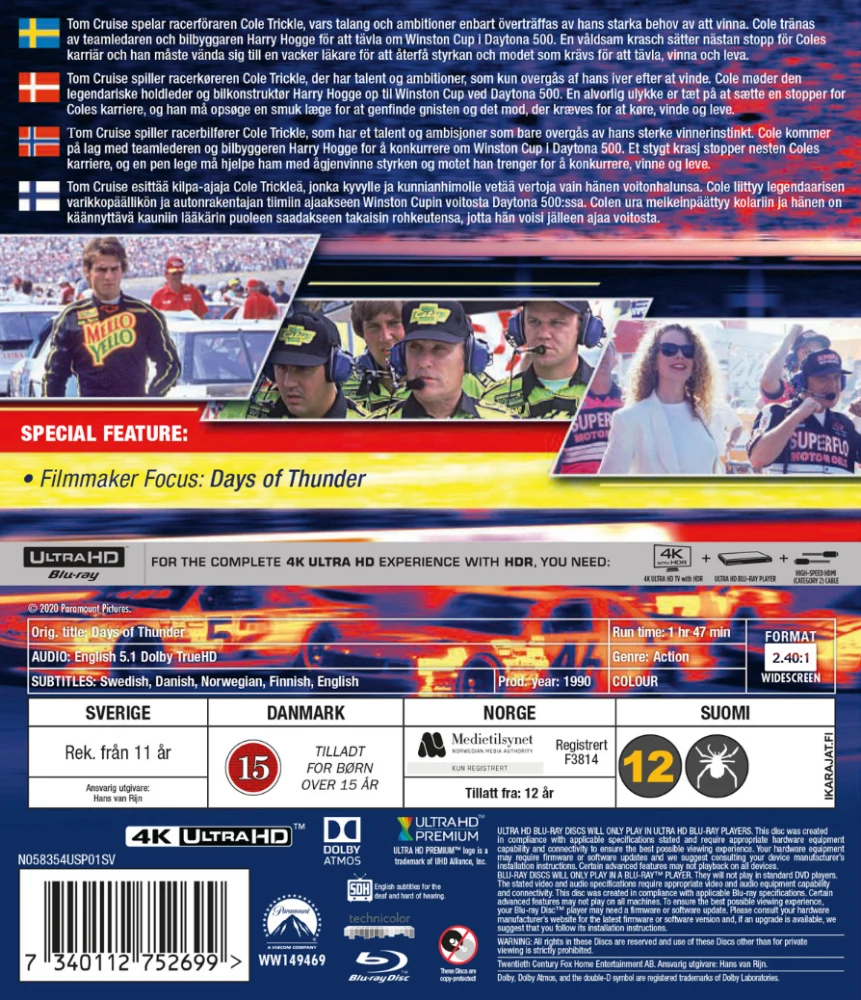 Days of Thunder – ukkosta radalla (4K Ultra HD + Blu-ray) (2 disc) 1990