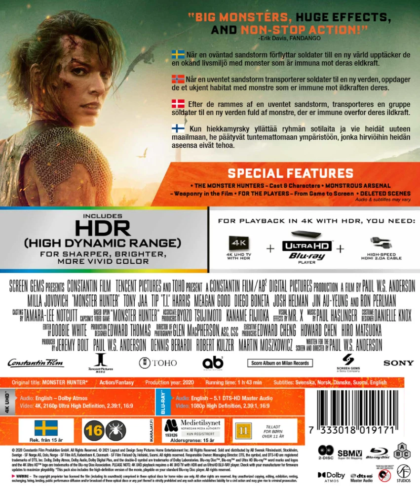 Monster Hunter (4K Ultra HD + Blu-ray) Milla Jovovich (2021)