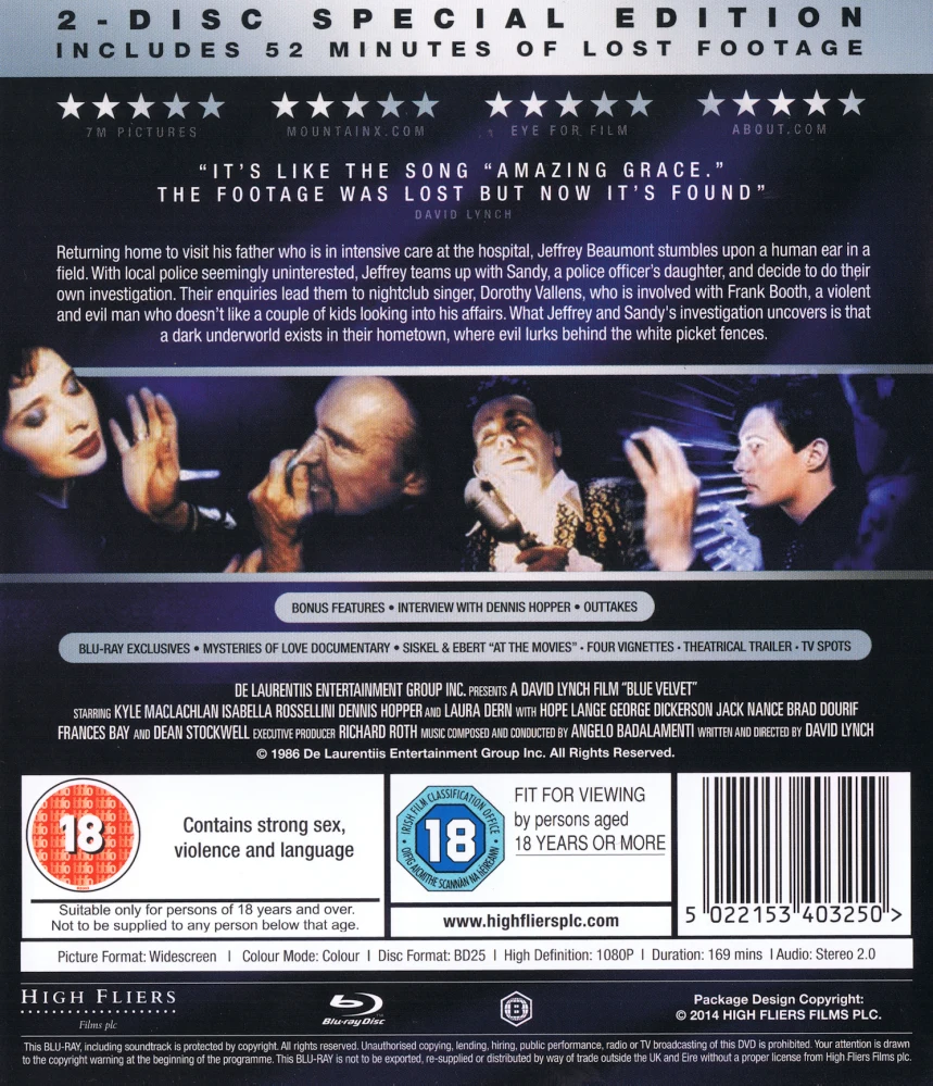 Blue Velvet - ja sinisempi oli yö (2x Blu-ray) 2 - Disc Special Edition - Includes 52 Minutes of Lost Footage