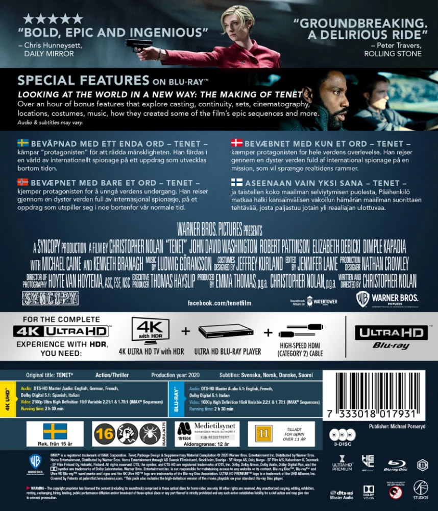 Tenet (4K Ultra HD + Blu-ray) Ohjaus: Christopher Nolan