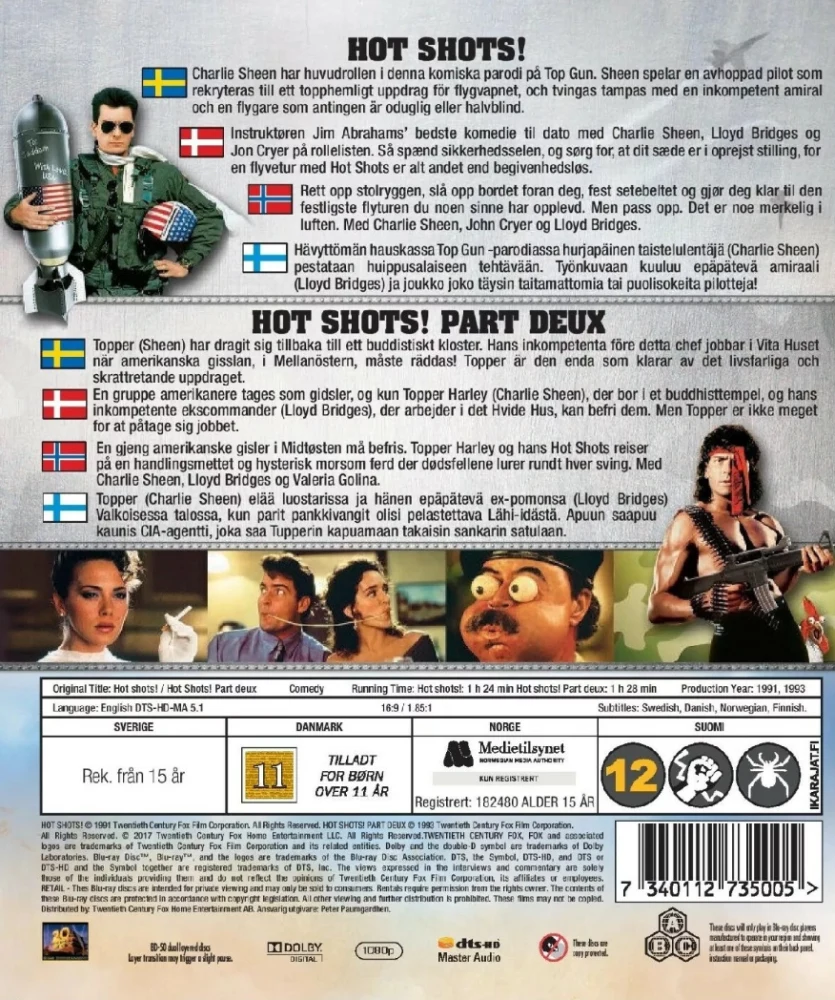 Hot Shots! 1 2 (Blu-ray) Charlie Sheen (1991-1993) Hot Shots! – kaikkien elokuvien äiti / Hot Shots! & Hot Shots 2 – kaikkien jatko-osien äiti / Hot Shots! Part Deux