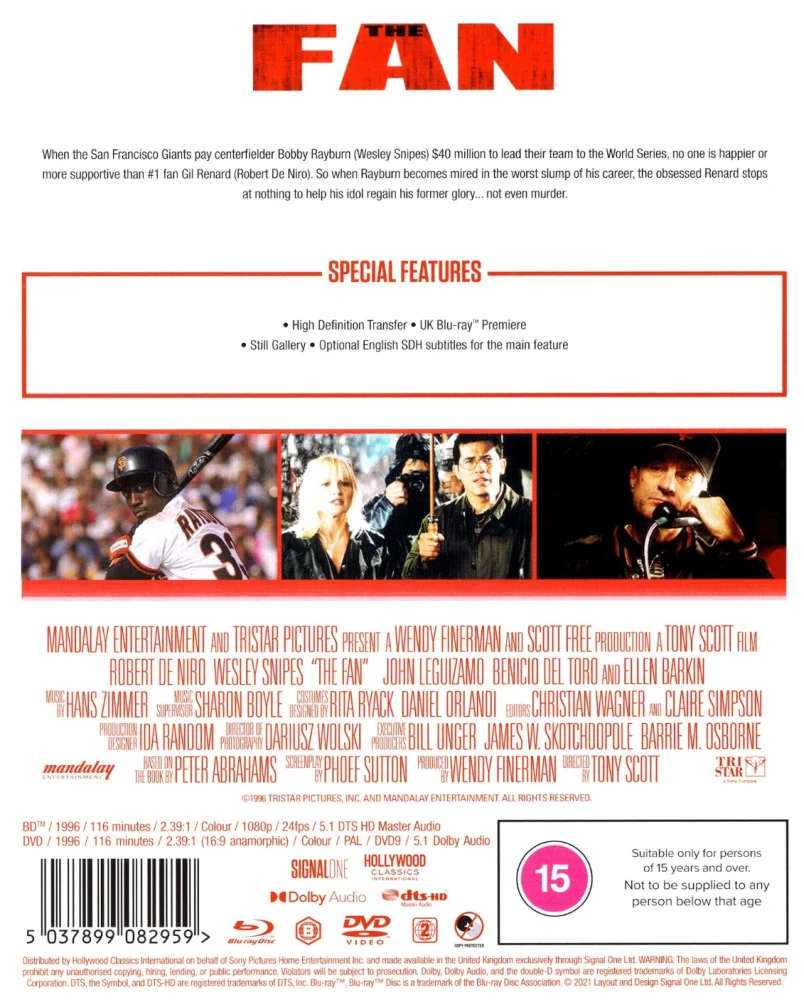 The Fan - Pelko iskee (Blu-ray + DVD) (1996) Ohjaus: Tony Scott