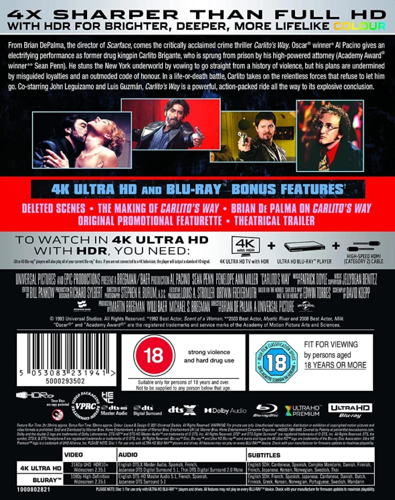 Carlito's Way (4K Ultra HD + Blu-ray) 1993 (Al Pacino)