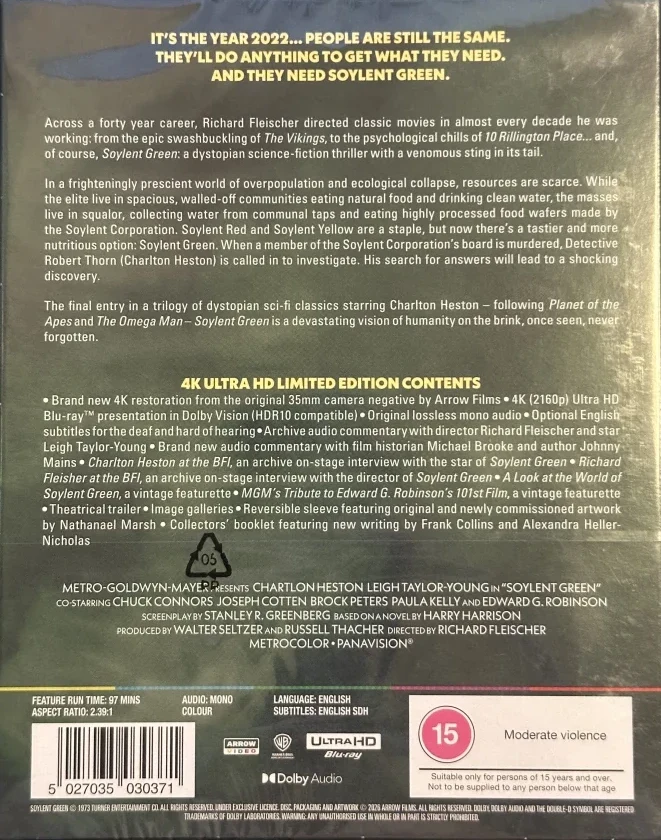 Maailma vuonna 2022 - Soylent Green (1973) Limited Edition (4K Ultra HD) Arrow
