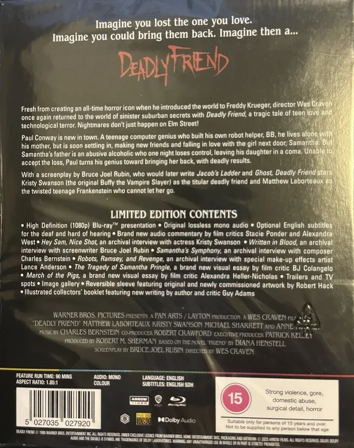 Kauhu asuu naapurissa - Deadly Friend - Amiga mortal (Blu-ray) Limited Edition (Arrow) Vihkonen + Slipcover (Uncut)