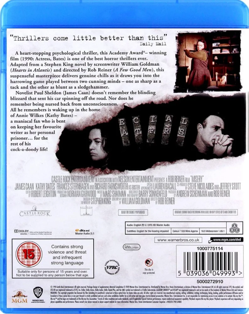 Piina (Blu-ray) Stephen King (Kathy Bates & James Caan) Misery