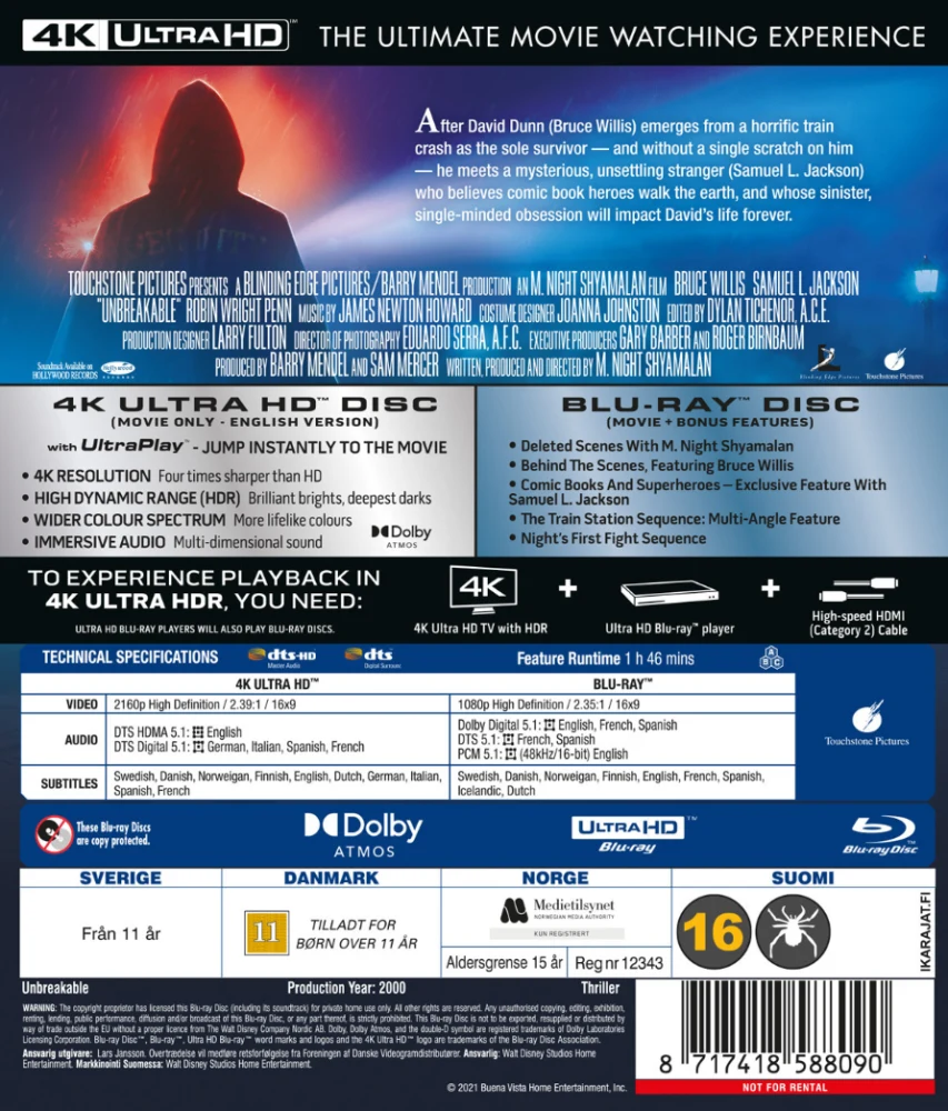 Särkymätön - Unbreakable (4K Ultra HD + Blu-ray) (2000)