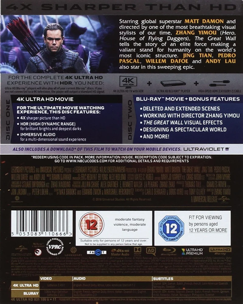 The Great Wall (4K Ultra HD + Blu-ray) (Slipcover) Matt Damon
