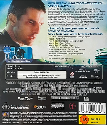 Minority Report (Blu-ray) Steven Spielberg -elokuva (2002) Tom Cruise