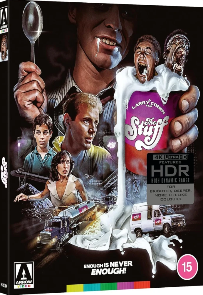 The Stuff - murhaavaa mössöä - Limited Edition (1985) Arrow (4K Ultra HD + Bonus Blu-ray) Slipcover + Vihkonen (2 eri versiota elokuvasta)