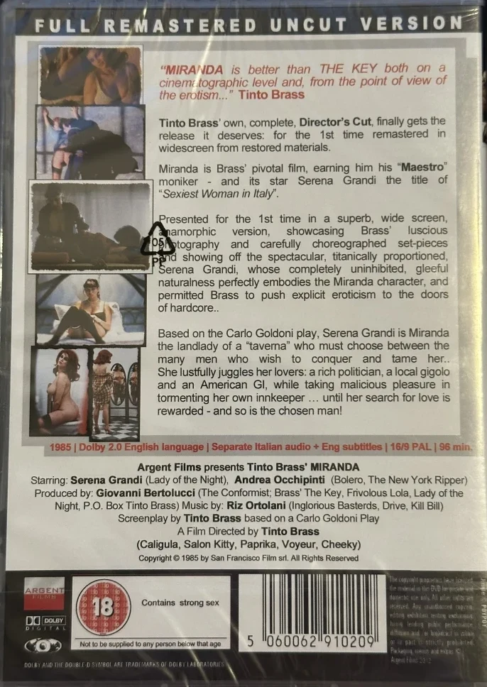 Suutele persikkaani - Miranda (DVD) Ohjaus: Tinto Brass (Serena Grandi) Director's Cut