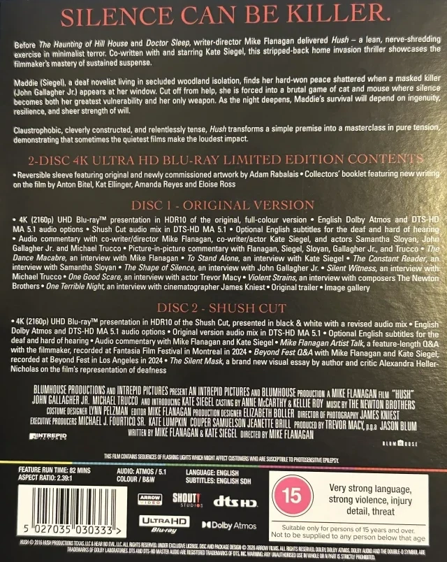 Hush - Limited Edition (4K Ultra HD) Arrow (Slipcover + Vihkonen)