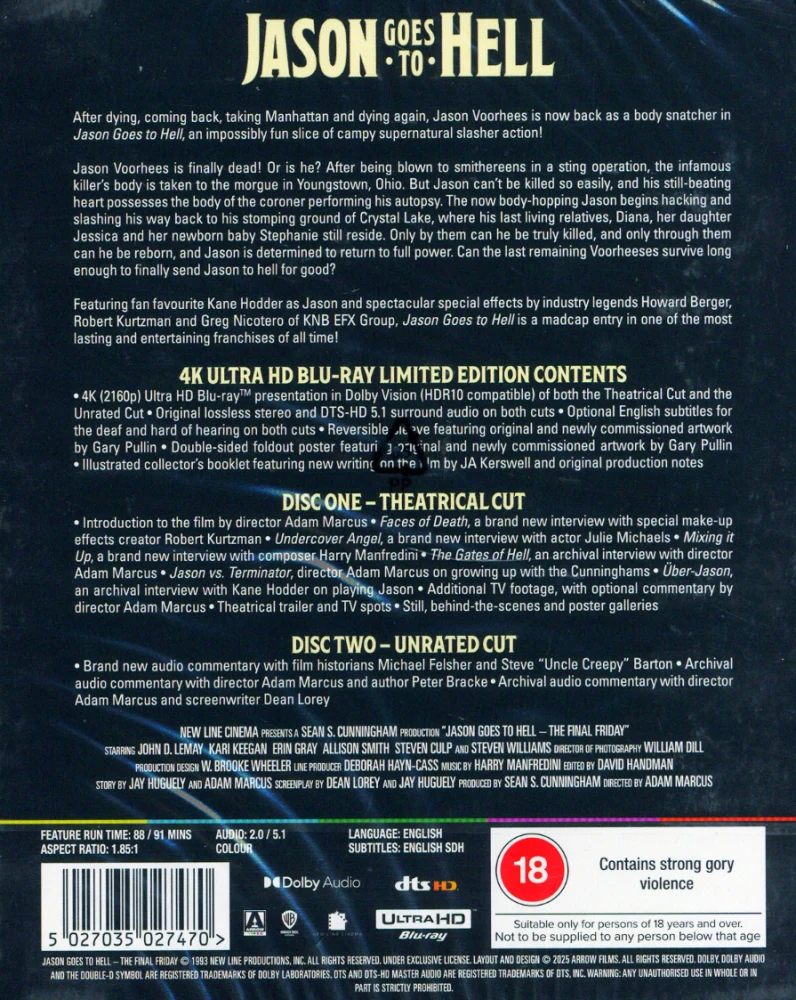 Jason Goes To Hell - Limited Edition (4K Ultra HD) Slipcover + Vihkonen (Arrow)