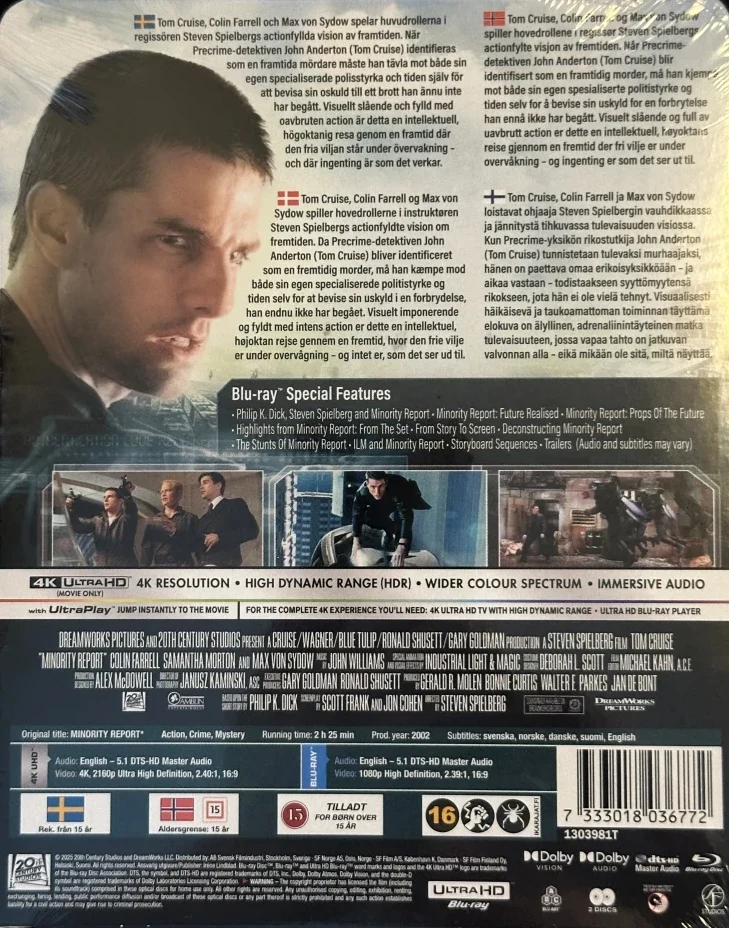 Minority Report - Limited Edition Steelbook (4K Ultra HD + Blu-ray) Steven Spielberg -elokuva (2002) Tom Cruise