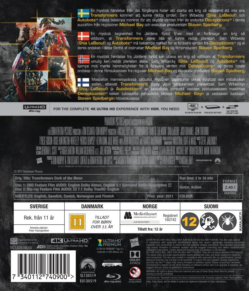 Transformers: Dark of the Moon / Osa 3 (4K Ultra HD + Blu-ray) Transformers: Kuun pimeä puoli