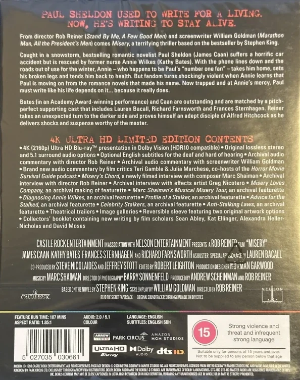 Piina - Limited Edition Slipcover (4K Ultra HD) Stephen King (Kathy Bates & James Caan) Misery (Vihkonen)
