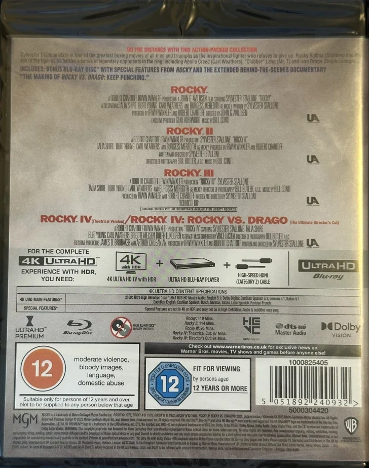 Rocky: The Knockout Collection (1979 - 1985) (4x 4K Ultra HD + Bonus Blu-ray) Rocky I-IV (4 Movies, 5 Cuts)