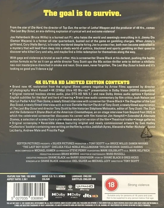 Viimeinen partiopoika - The Last Boy Scout - Limited Edition (4K Ultra HD) Arrow (Vihkonen)